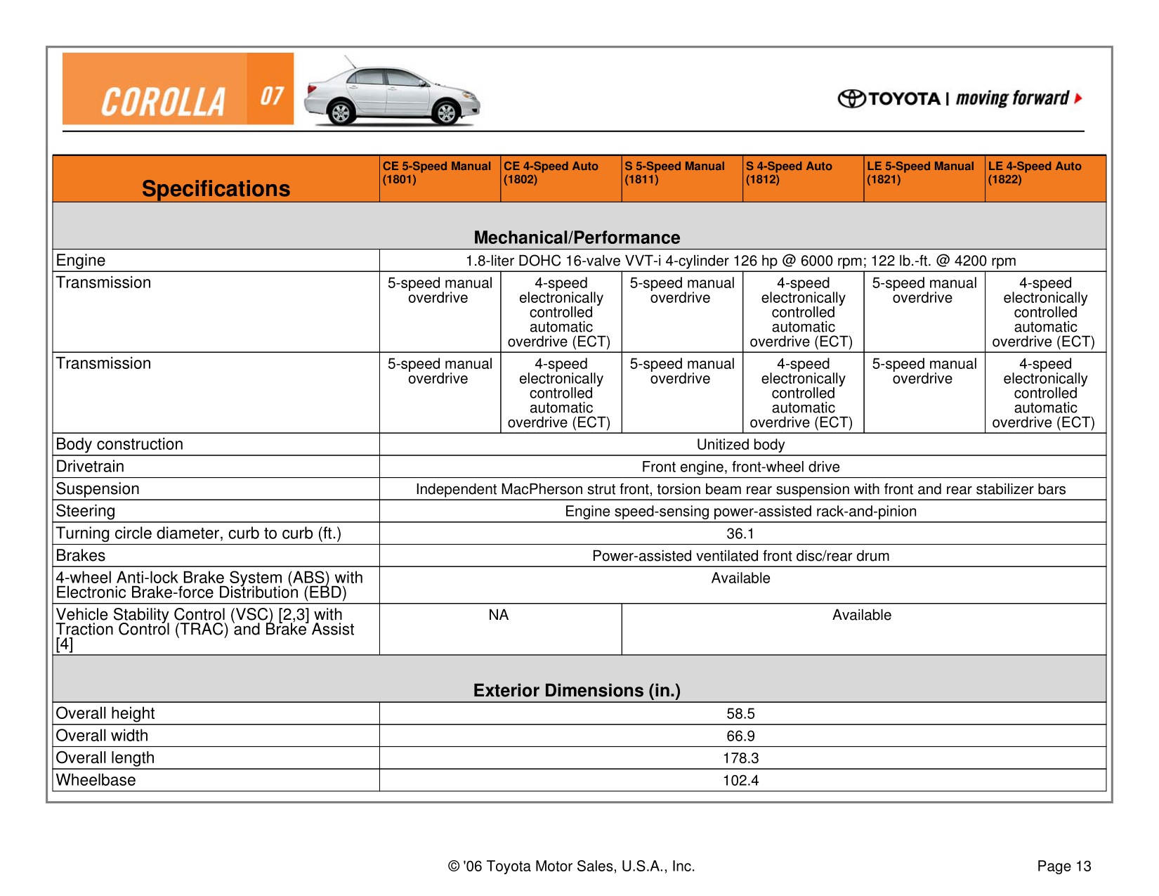 2007 Toyota Corolla Brochure Page 5